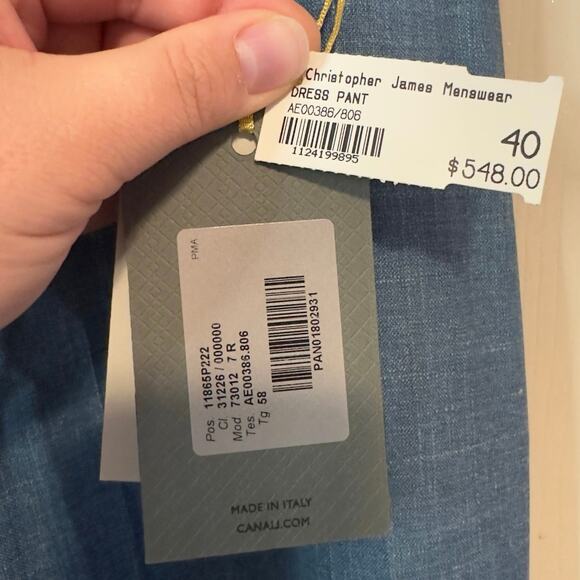 NWT Canali Men’s Unhemmed Travel Dress Pants Size 40 Wool/Silk/Linen Blend Teal - Picture 5 of 10